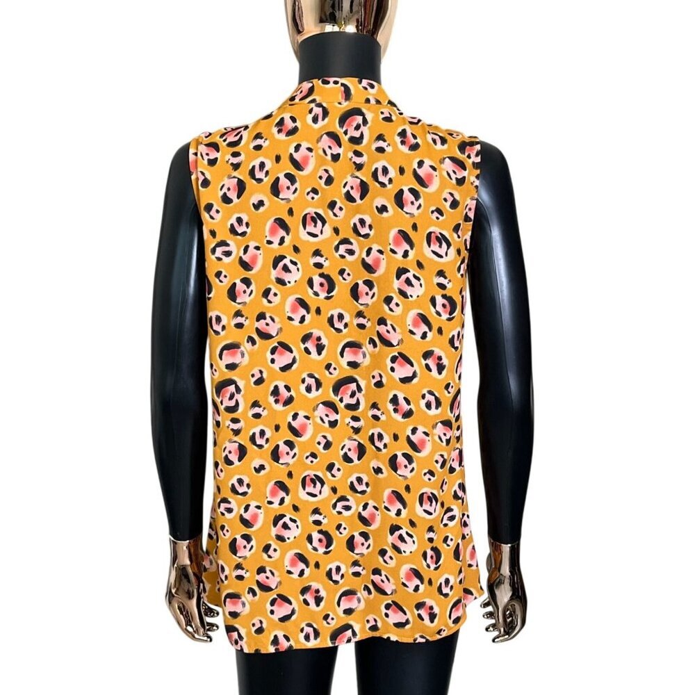 Cabi Leopard Print Sleeveless Blouse Mustard V-Neck Top Size S - Picture 3 of 8
